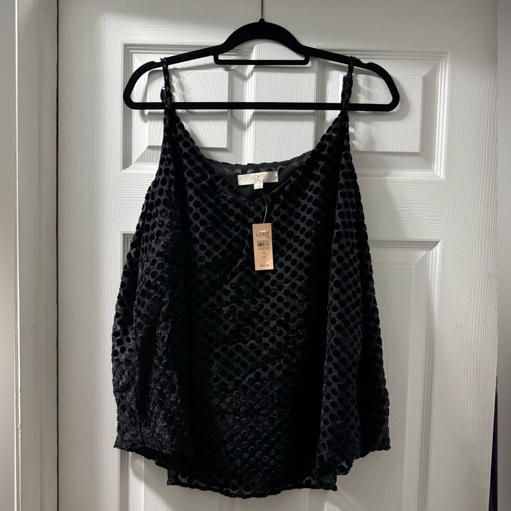 LOFT Black Flocked Polka Dot Sheer Camisole Tank NWT Size 18